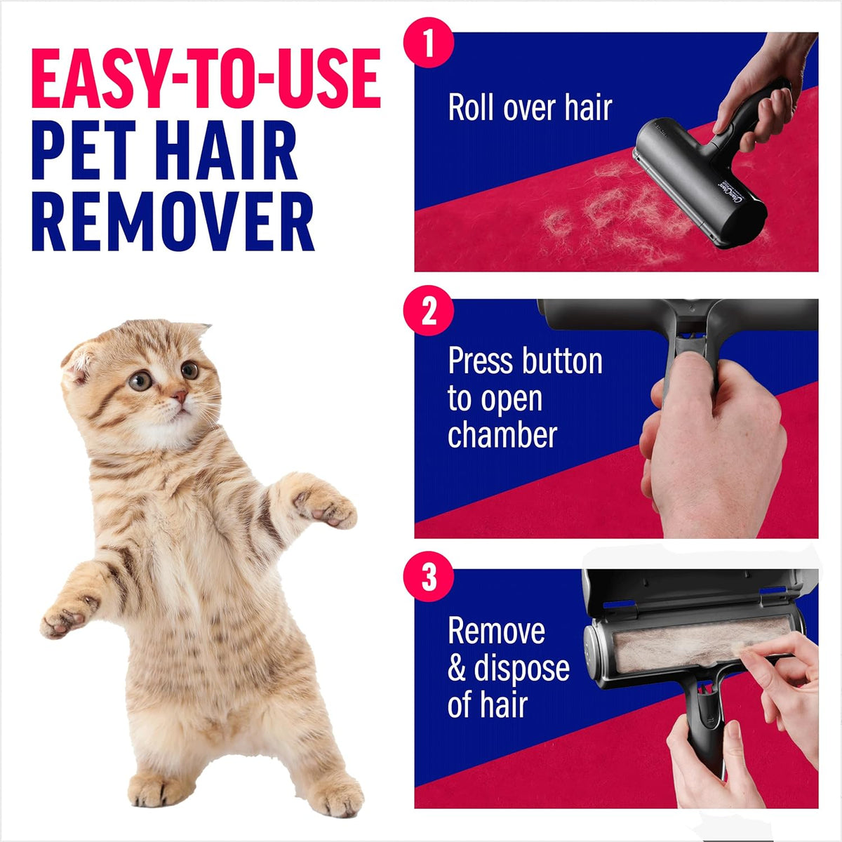 Pet Hair Remover - Reusable Lint Roller for Cat and Dog Hair on Furniture, Carpets, and Bedding - Portable and Eco-Friendly (Black)