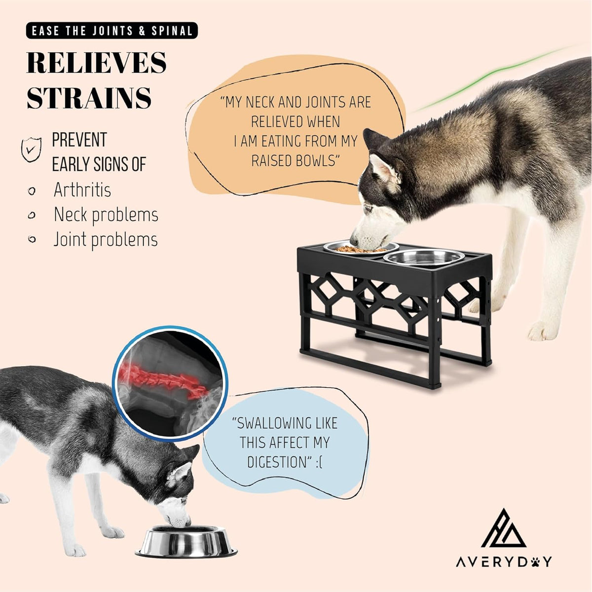 Adjustable Elevated Dog Bowls with Anti-Slip Base, Includes 2 Stainless Steel Bowls for Medium and Large Dogs