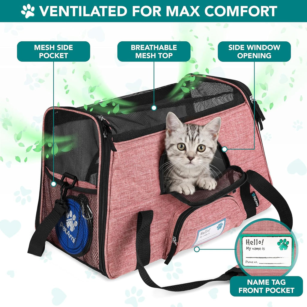 Airline-Approved Pet Carrier for Small Cats and Dogs in Heather White and Red