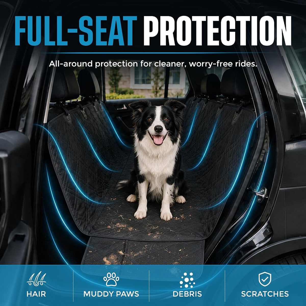 Bulldogology Waterproof Dog Car Seat Cover for Back Seat - 58" x 56" SUV & Truck Protector, Hammock Style