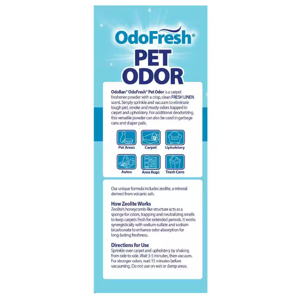 36 Oz. Odofresh Carpet Odor Eliminator Powder with Volcanic Zeolite - Pet and Musty Odor Deodorizer in Fresh Linen Scent