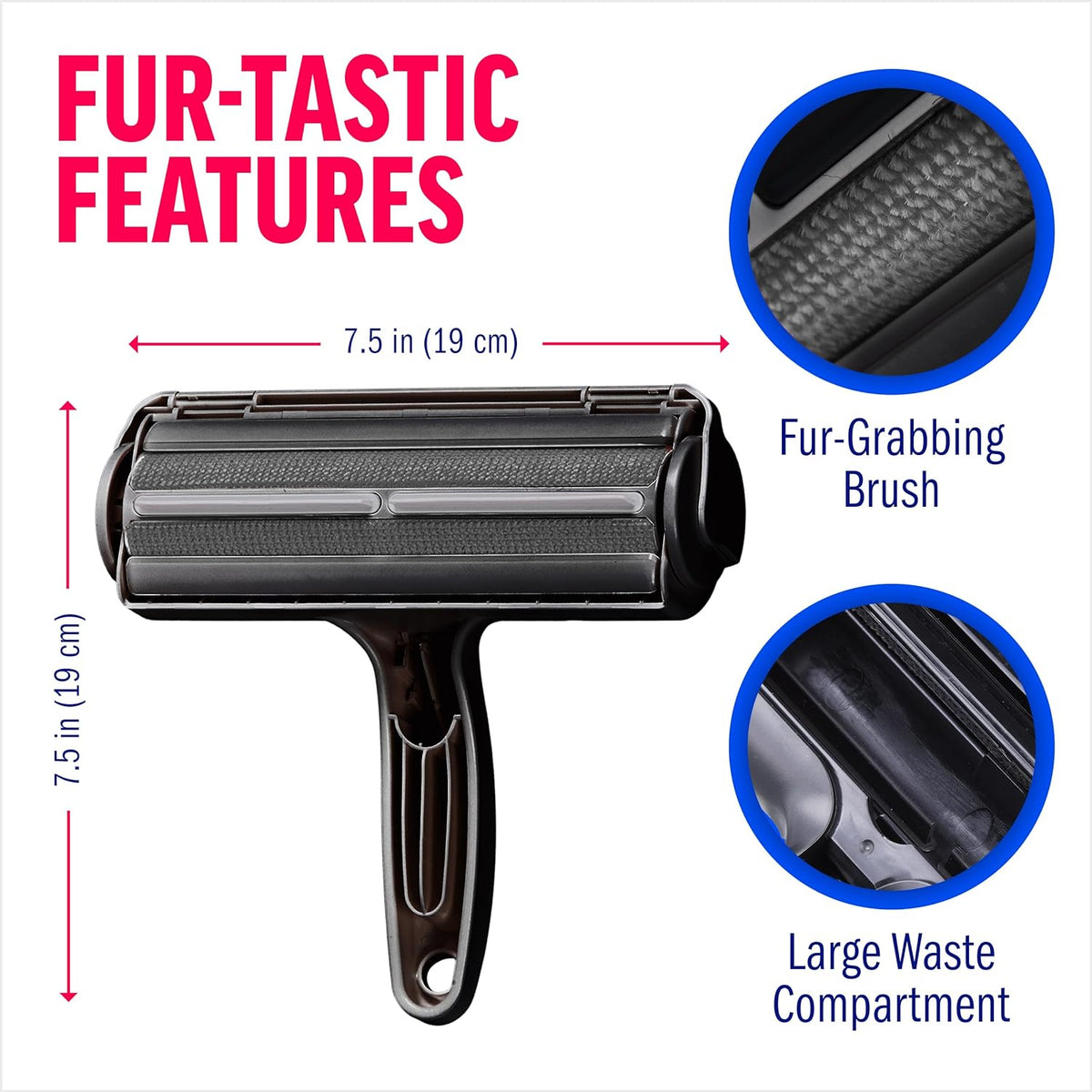 Pet Hair Remover - Reusable Lint Roller for Cat and Dog Hair on Furniture, Carpets, and Bedding - Portable and Eco-Friendly (Black)