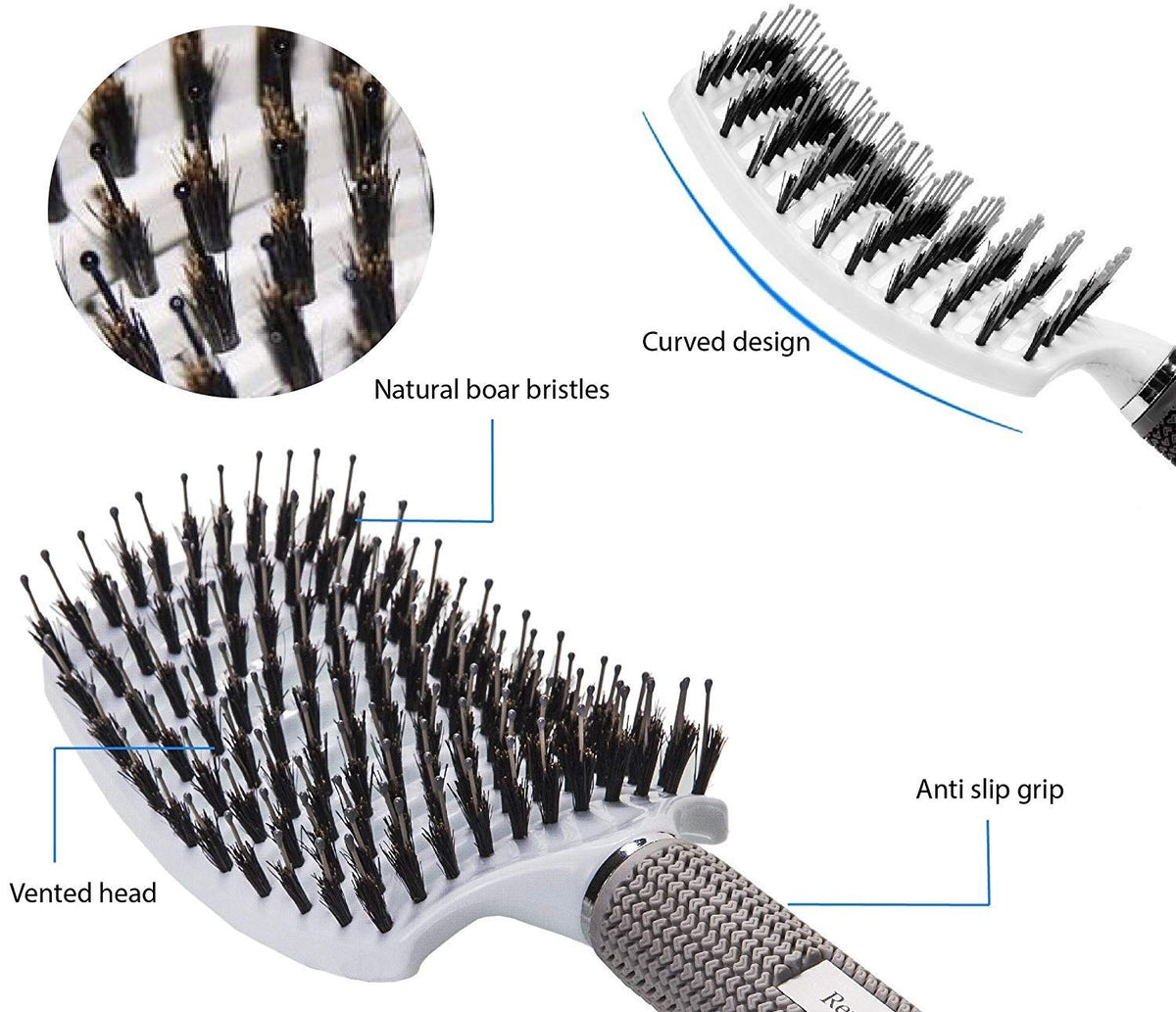 Boar Bristle Hair Brush Set – Curved and Vented Detangling Brushes for All Hair Types – Ideal Gift Kit for Women
