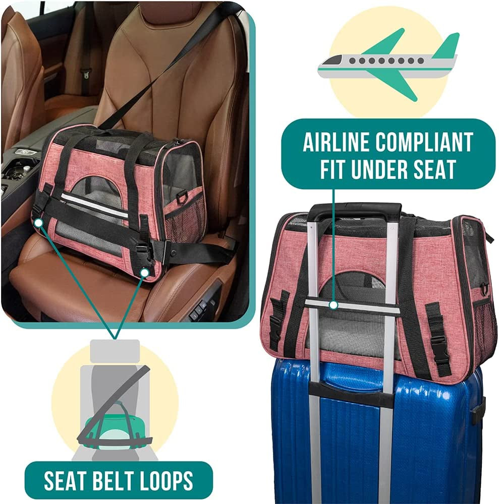 Airline-Approved Pet Carrier for Small Cats and Dogs in Heather White and Red