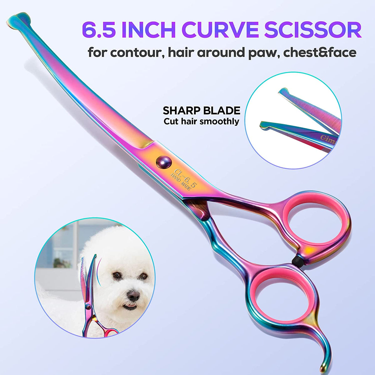 Professional 6-in-1 Stainless Steel Grooming Scissors for Dogs and Cats with Safety Round Tip and Heavy-Duty Titanium Coating