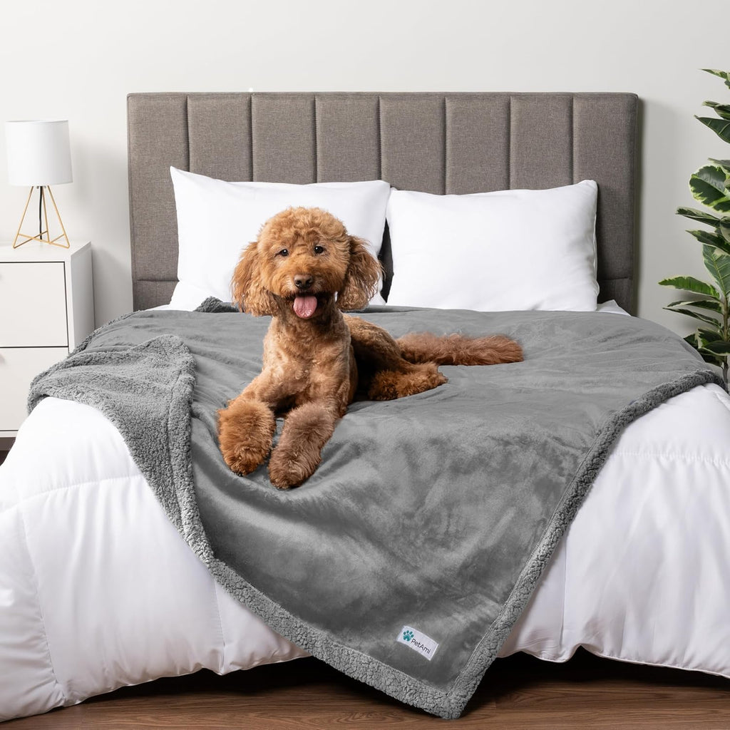 Large Waterproof Dog Blanket, 90x90 Queen Size, Light Grey