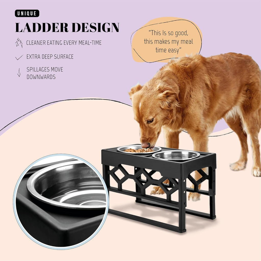 Adjustable Elevated Dog Bowls with Anti-Slip Base, Includes 2 Stainless Steel Bowls for Medium and Large Dogs