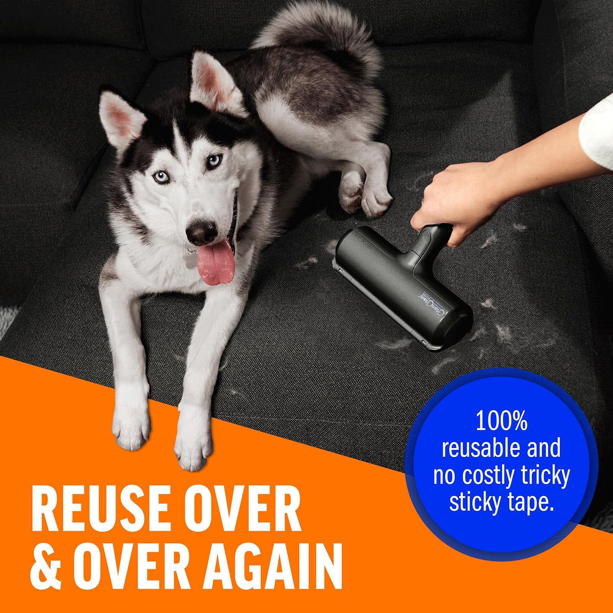 Pet Hair Remover - Reusable Lint Roller for Cat and Dog Hair on Furniture, Carpets, and Bedding - Portable and Eco-Friendly (Black)