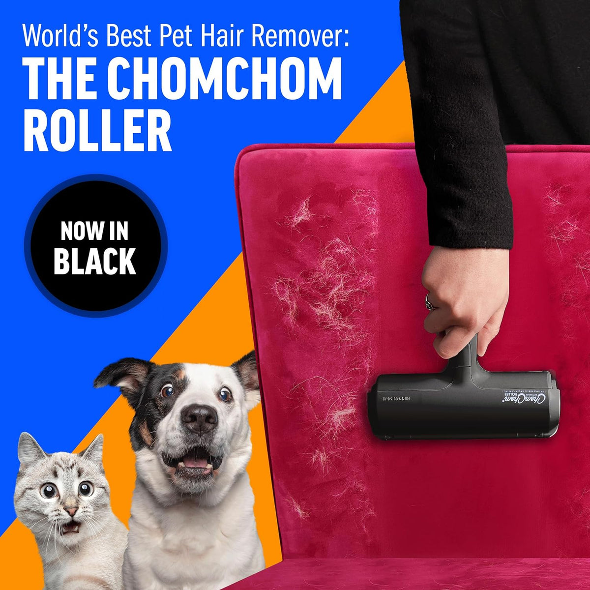 Pet Hair Remover - Reusable Lint Roller for Cat and Dog Hair on Furniture, Carpets, and Bedding - Portable and Eco-Friendly (Black)