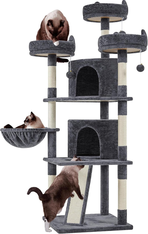 69-Inch Cat Tree Tower with Two Condos, Scratching Posts, and Cat-Ear Perches