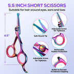 Professional 6-in-1 Stainless Steel Grooming Scissors for Dogs and Cats with Safety Round Tip and Heavy-Duty Titanium Coating