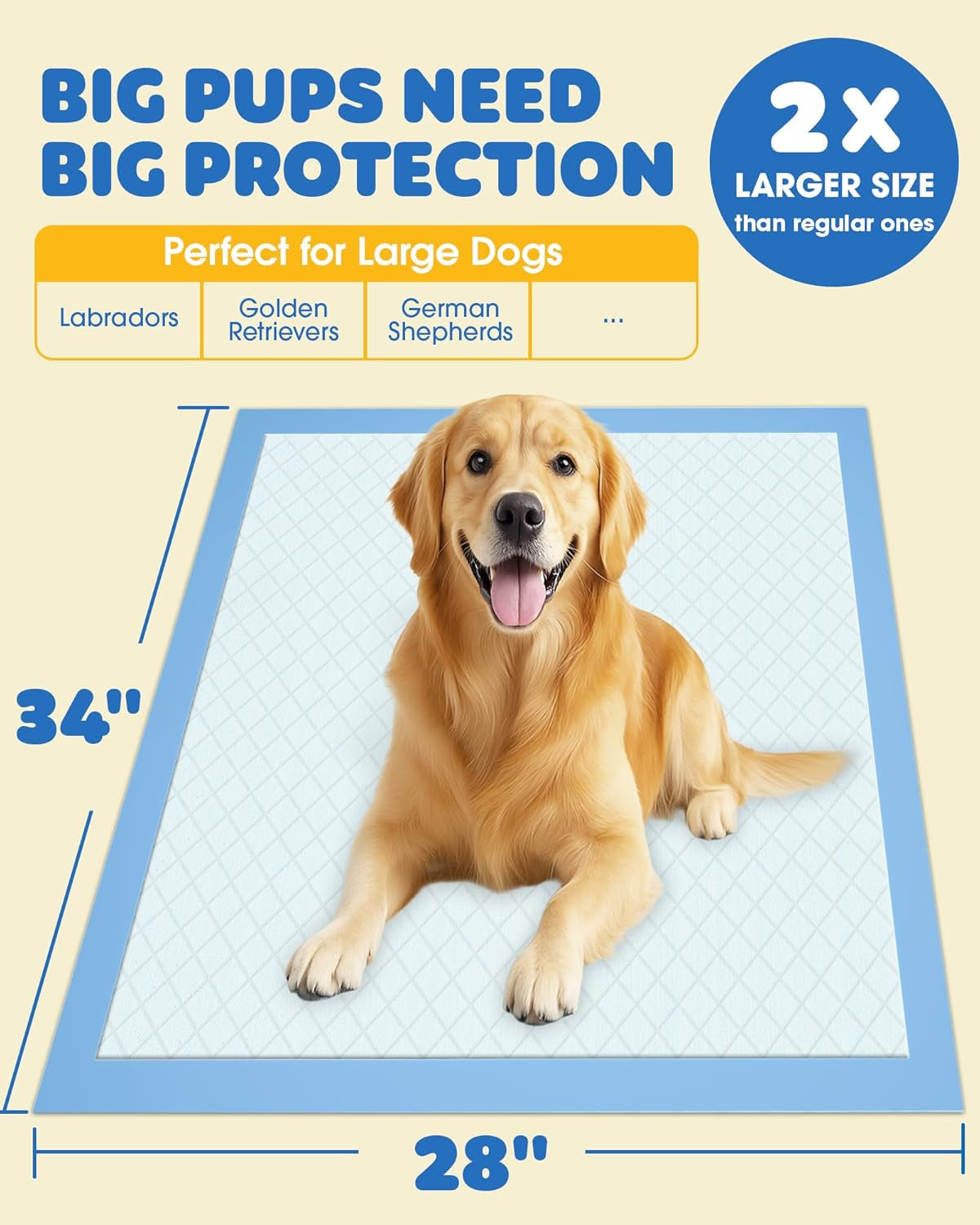 Puppy Pads for Dogs, 34X28 In, 6-Layer Leakproof, 50-Pack