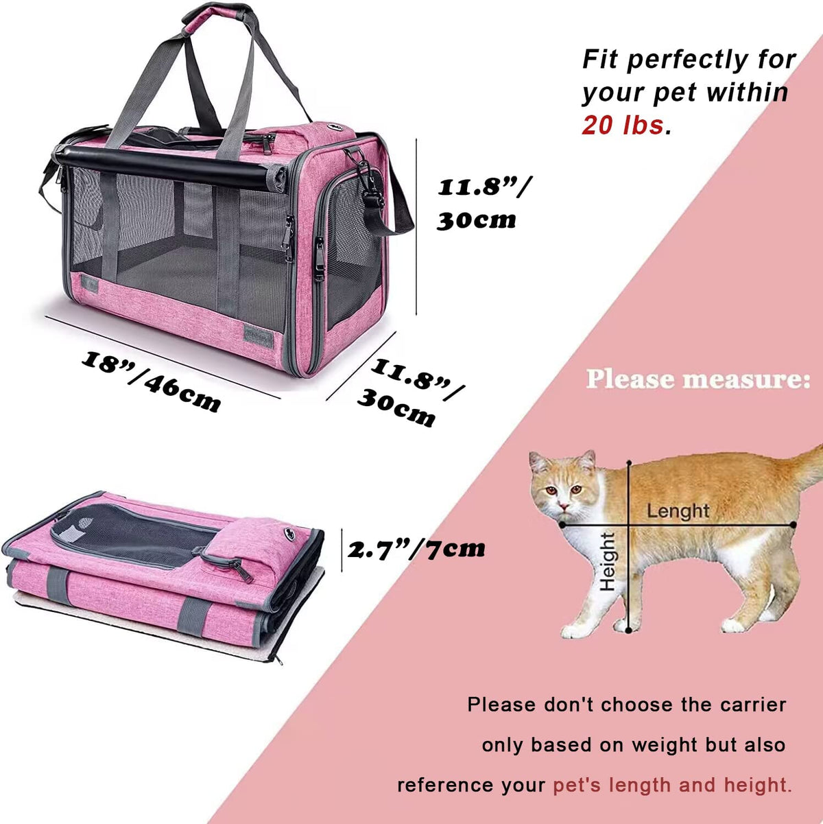 Soft-Sided Pet Carrier for Medium to Large Cats and Puppies