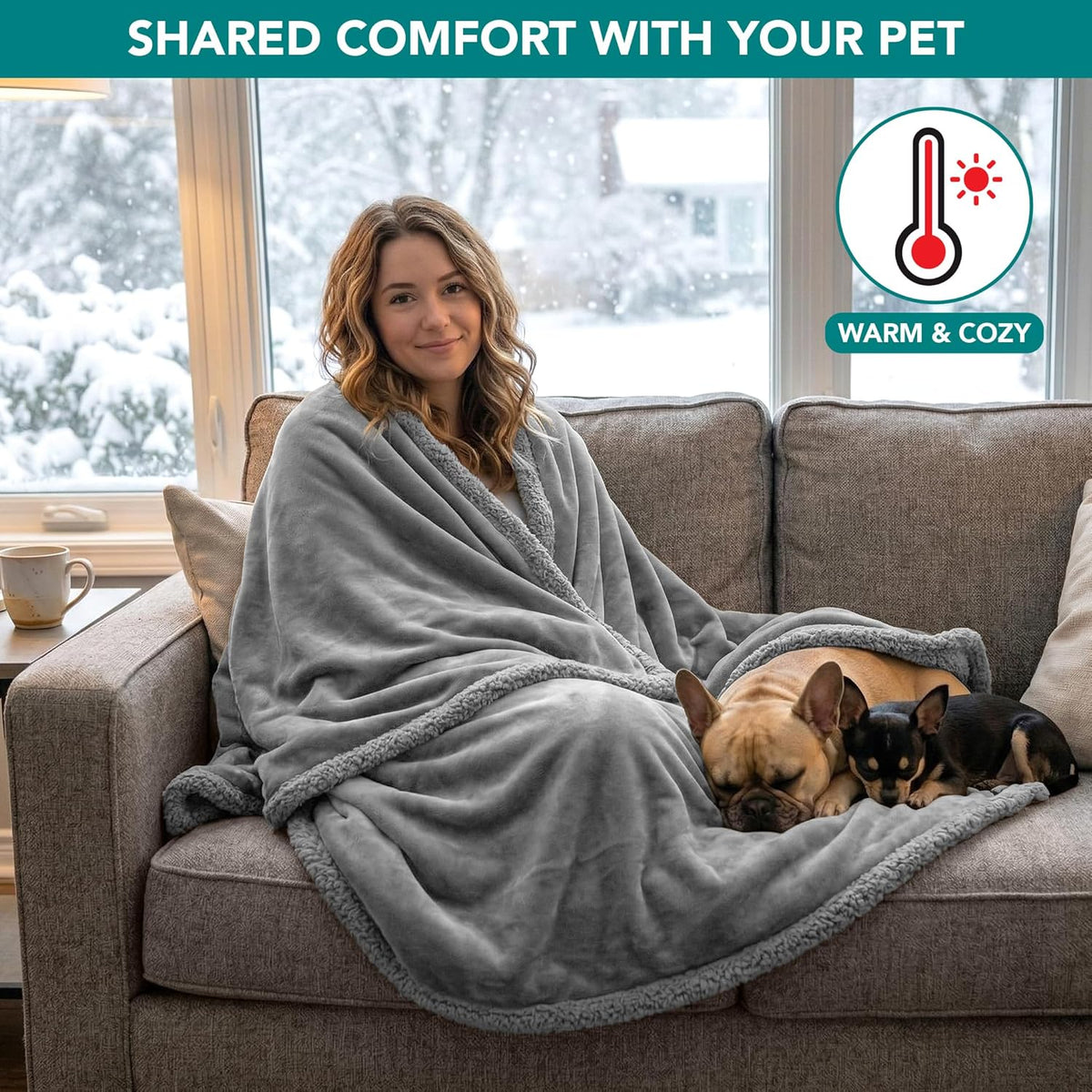 Large Waterproof Dog Blanket, 90x90 Queen Size, Light Grey
