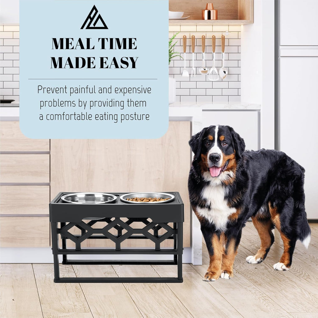 Adjustable Elevated Dog Bowls with Anti-Slip Base, Includes 2 Stainless Steel Bowls for Medium and Large Dogs
