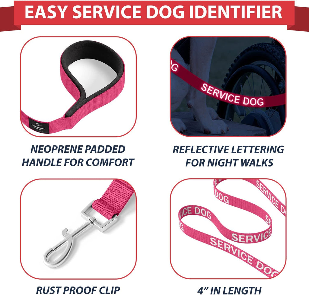 Service Dog Vest and Leash Set with Adjustable Hook and Loop Straps - Available in Sizes XXS to XXL - Features Reflective Patch and Breathable Mesh Design (Pink, XXS)