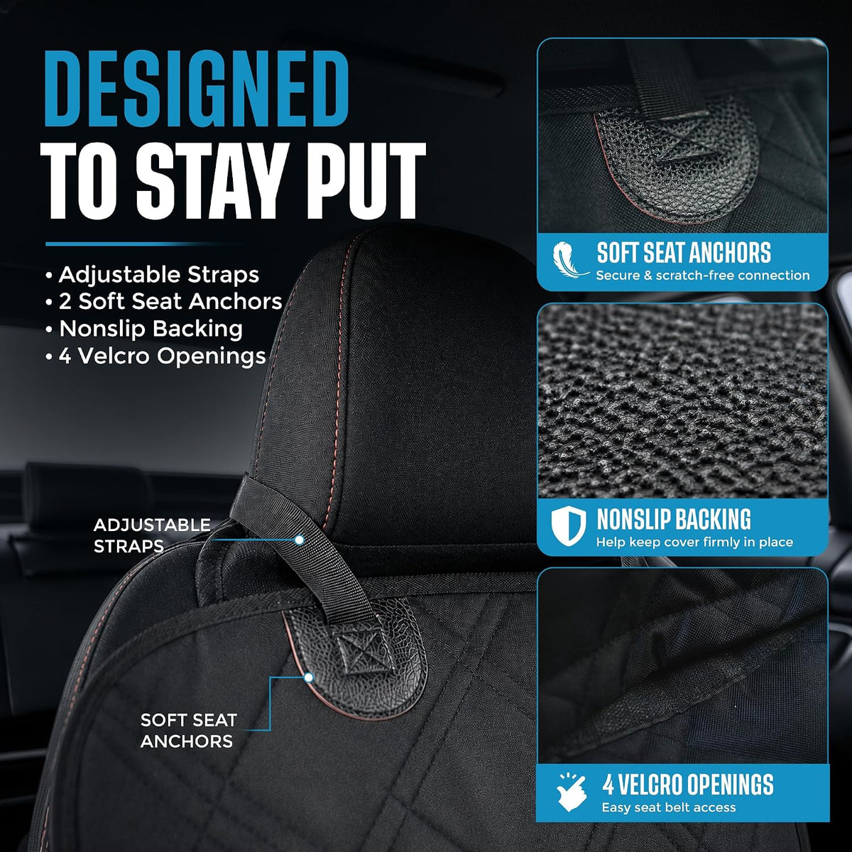Bulldogology Waterproof Dog Car Seat Cover for Back Seat - 58" x 56" SUV & Truck Protector, Hammock Style
