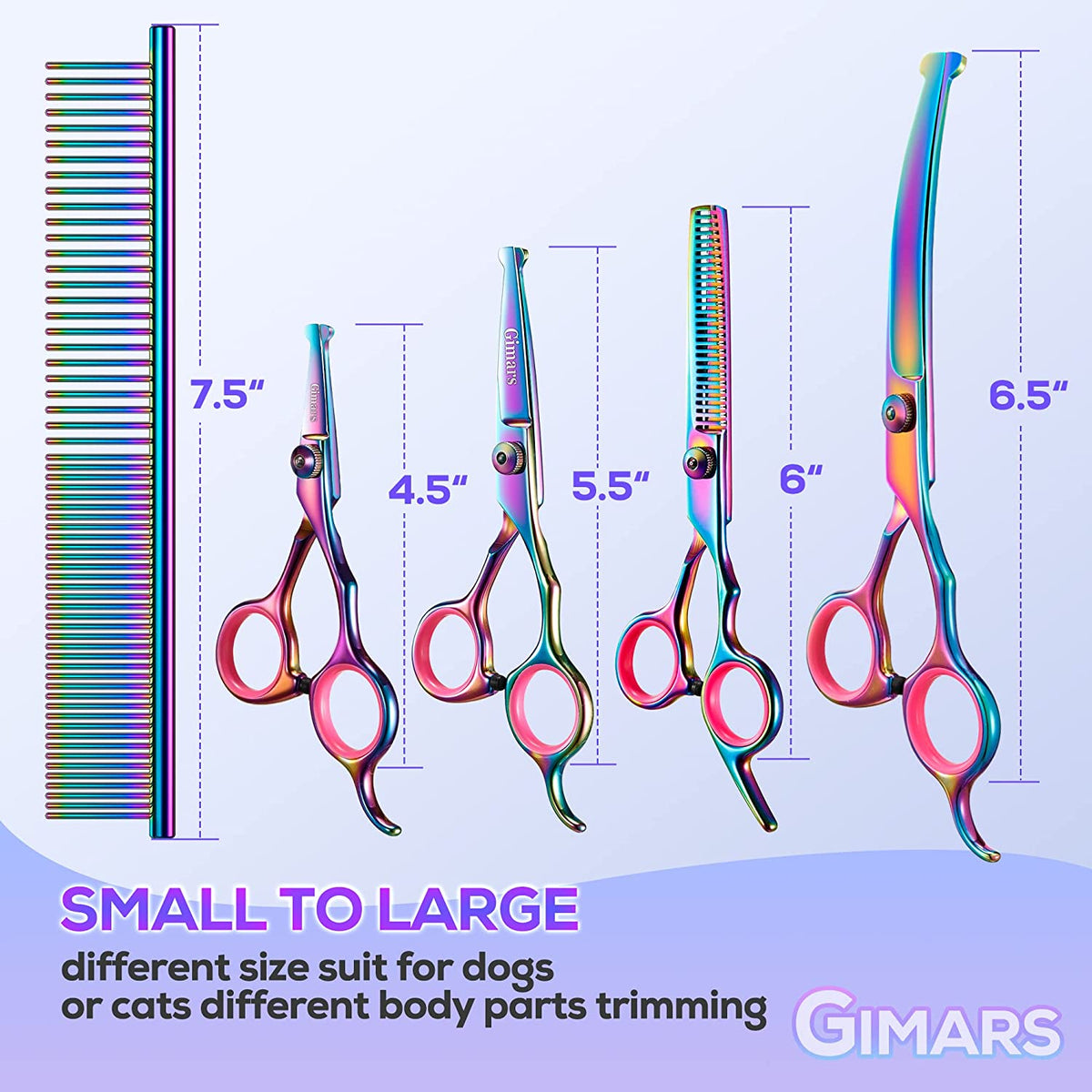 Professional 6-in-1 Stainless Steel Grooming Scissors for Dogs and Cats with Safety Round Tip and Heavy-Duty Titanium Coating