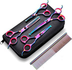 Professional 6-in-1 Stainless Steel Grooming Scissors for Dogs and Cats with Safety Round Tip and Heavy-Duty Titanium Coating