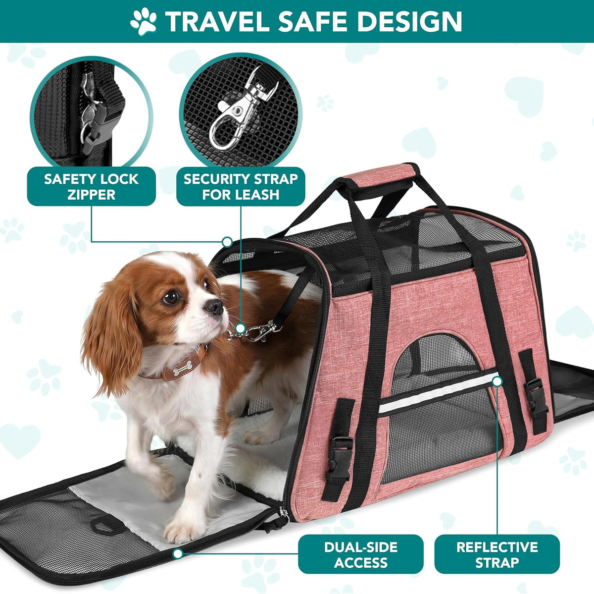 Airline-Approved Pet Carrier for Small Cats and Dogs in Heather White and Red