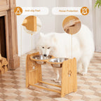 Adjustable Bamboo Elevated Dog and Cat Bowls with Stainless Steel Anti-Slip Feet, Height Range 7.9" to 15