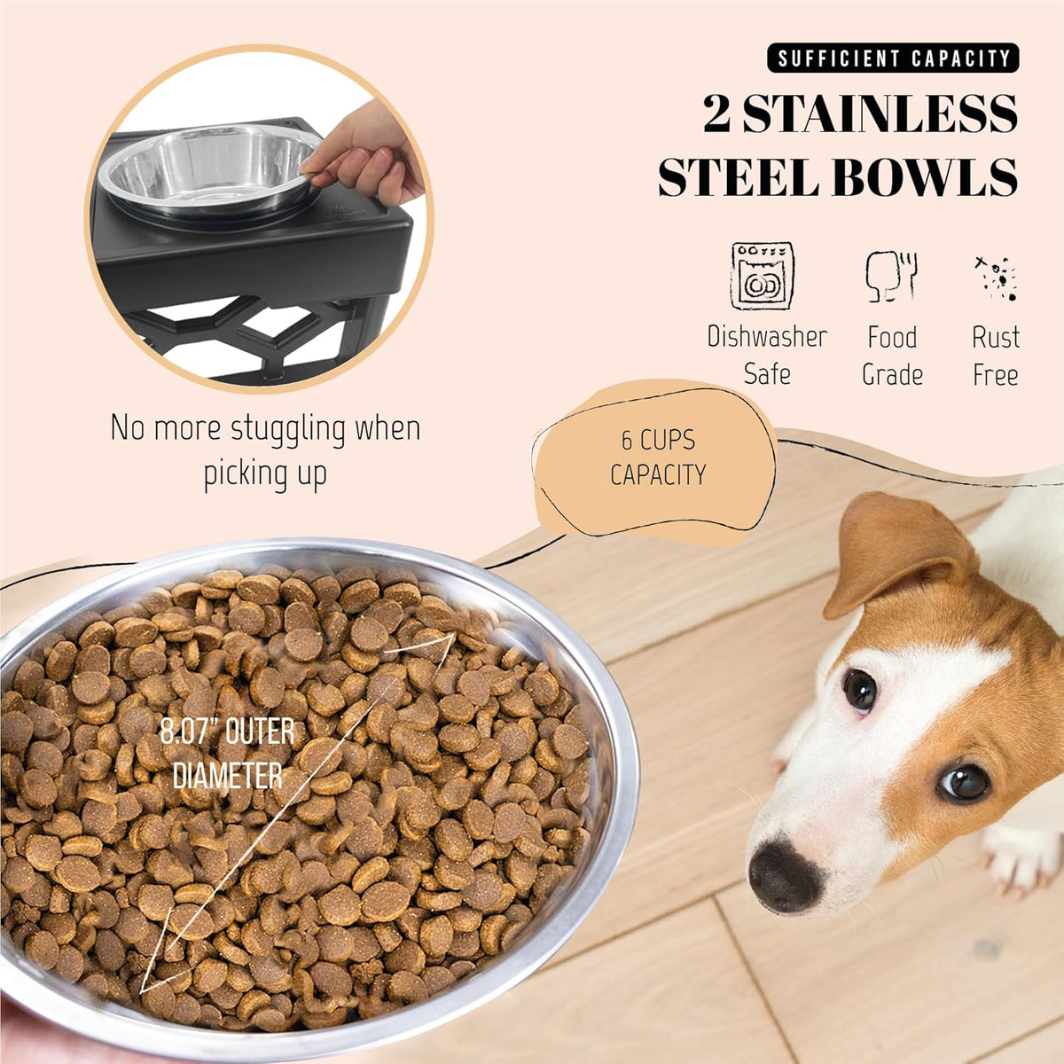 Adjustable Elevated Dog Bowls with Anti-Slip Base, Includes 2 Stainless Steel Bowls for Medium and Large Dogs