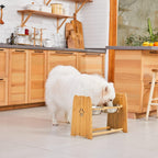 Adjustable Bamboo Elevated Dog and Cat Bowls with Stainless Steel Anti-Slip Feet, Height Range 7.9" to 15