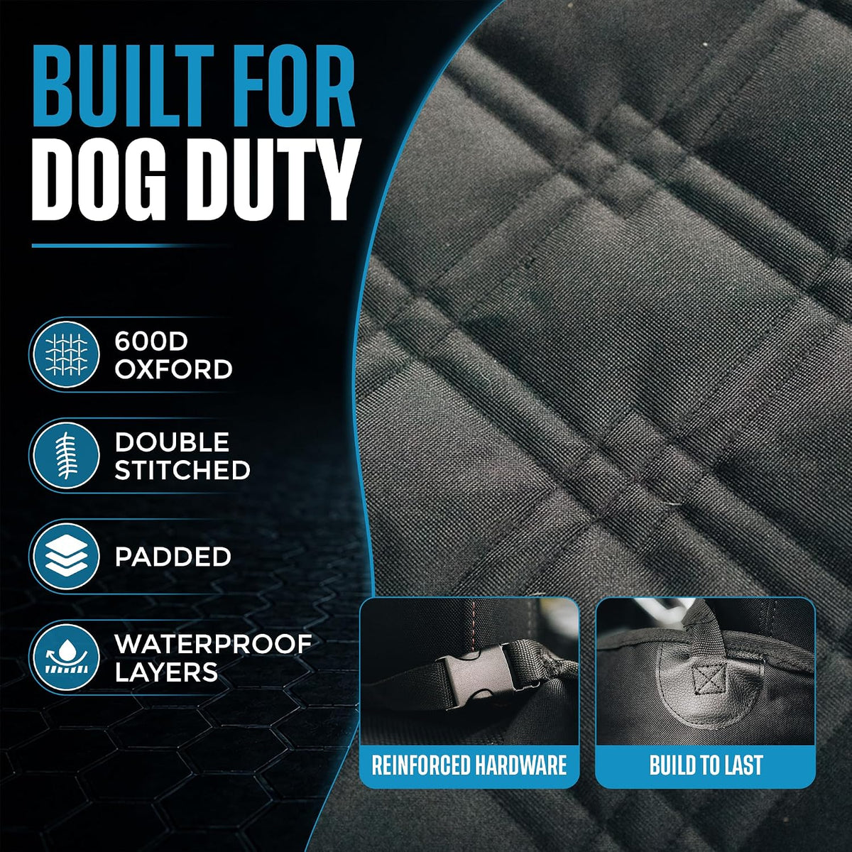 Bulldogology Waterproof Dog Car Seat Cover for Back Seat - 58" x 56" SUV & Truck Protector, Hammock Style
