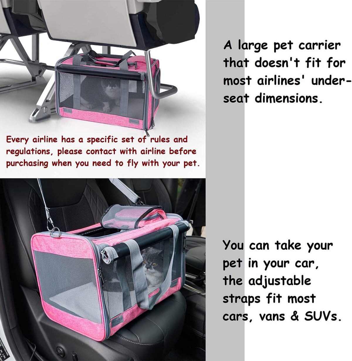 Soft-Sided Pet Carrier for Medium to Large Cats and Puppies