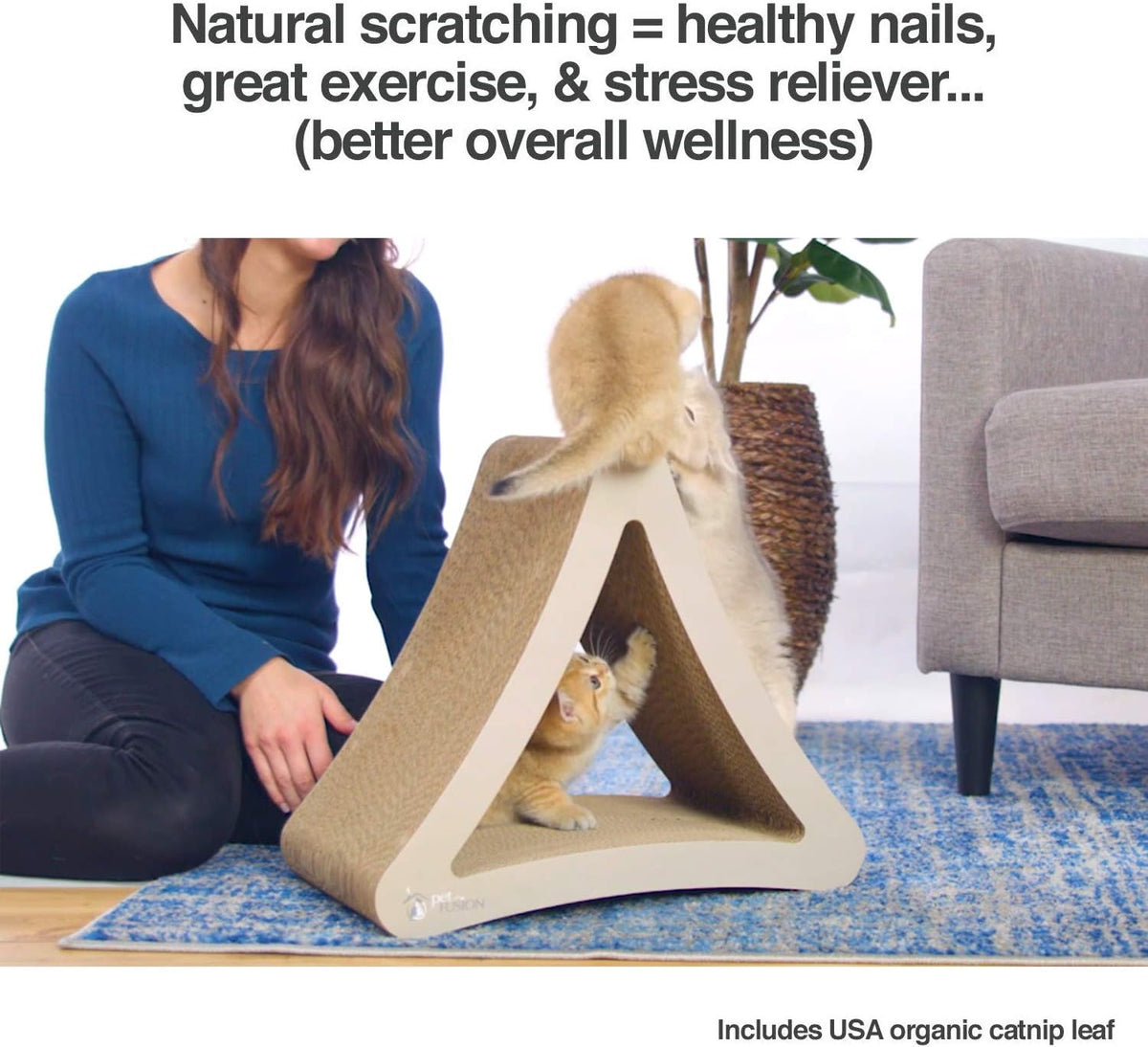 Vertical Cat Scratching Post - 3 Sided Design, 18" x 10.5" x 15.9"