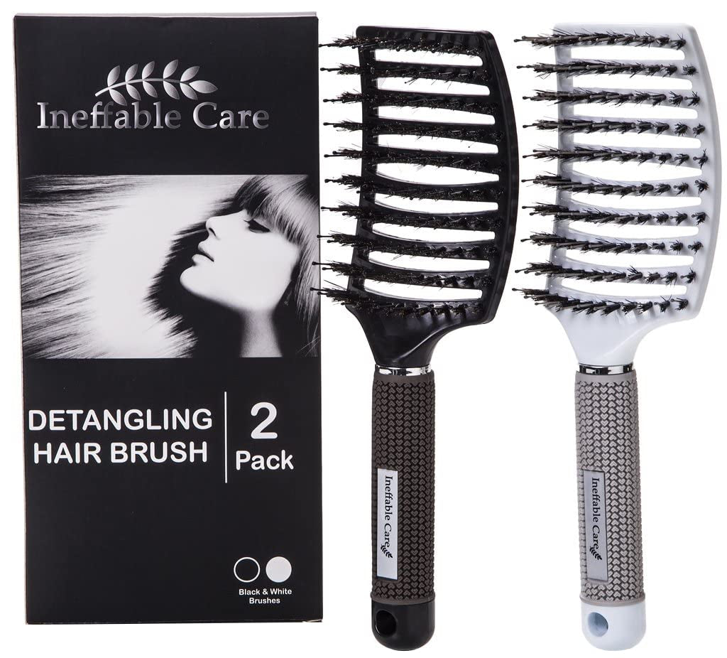 Boar Bristle Hair Brush Set – Curved and Vented Detangling Brushes for All Hair Types – Ideal Gift Kit for Women
