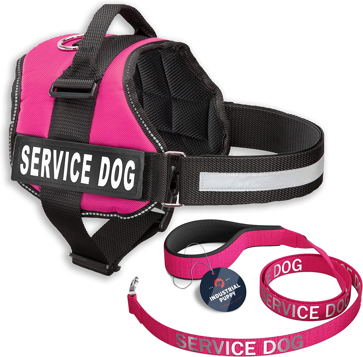 Service Dog Vest and Leash Set with Adjustable Hook and Loop Straps - Available in Sizes XXS to XXL - Features Reflective Patch and Breathable Mesh Design (Pink, XXS)