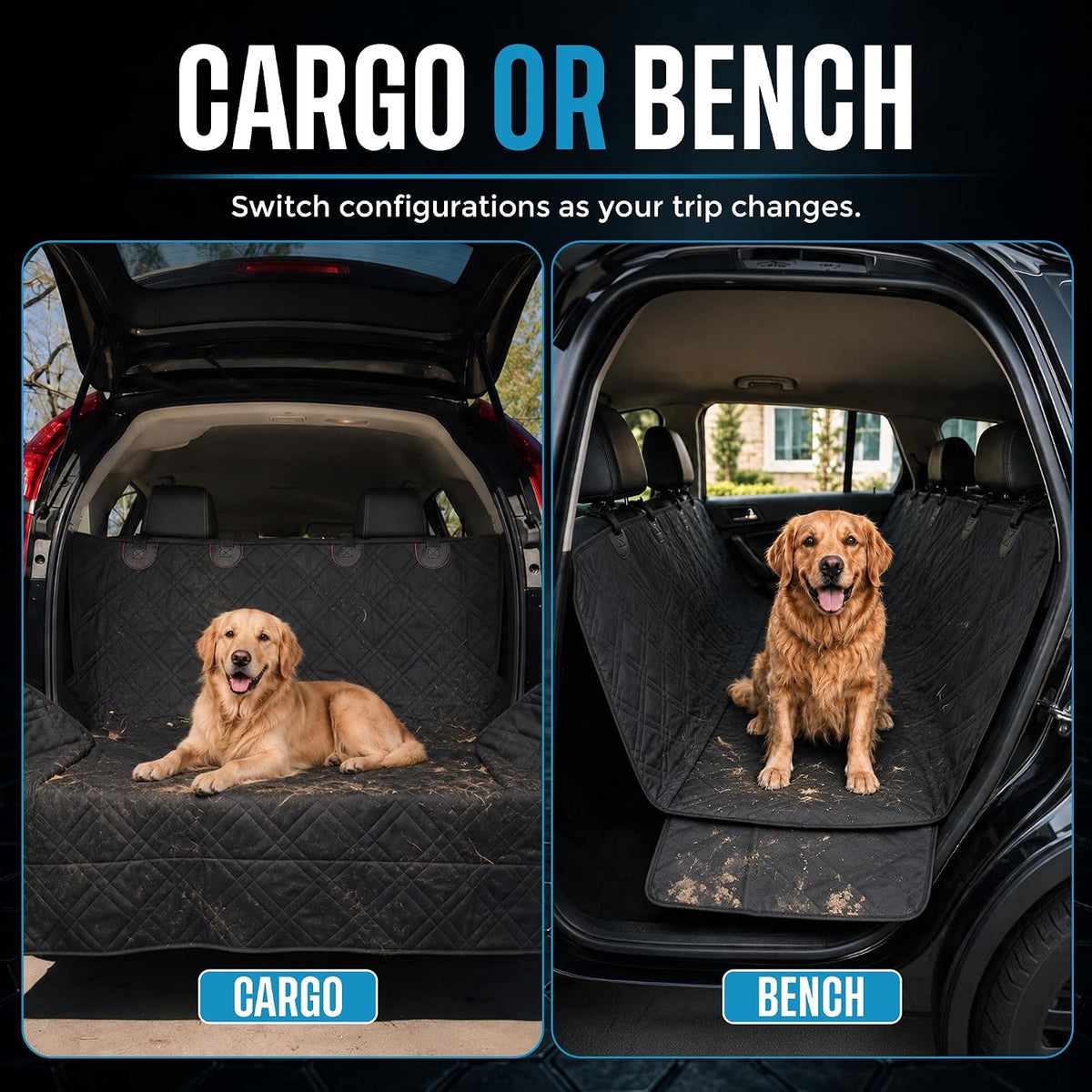 Bulldogology Waterproof Dog Car Seat Cover for Back Seat - 58" x 56" SUV & Truck Protector, Hammock Style