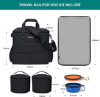 Premium Weekend Dog Travel Bag Set with Two Food Bags, Two Bowls, and Mat in Black