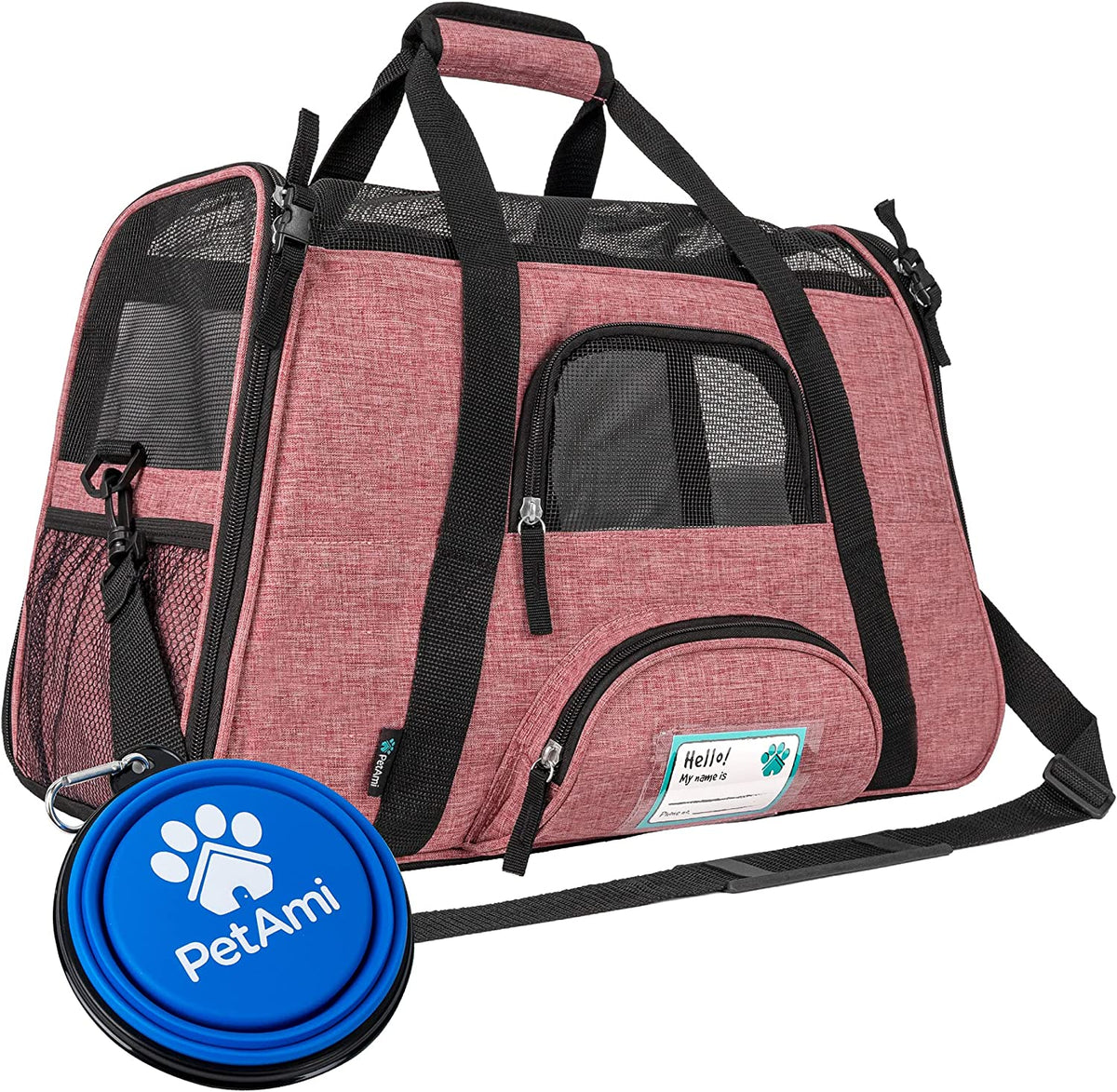 Airline-Approved Pet Carrier for Small Cats and Dogs in Heather White and Red