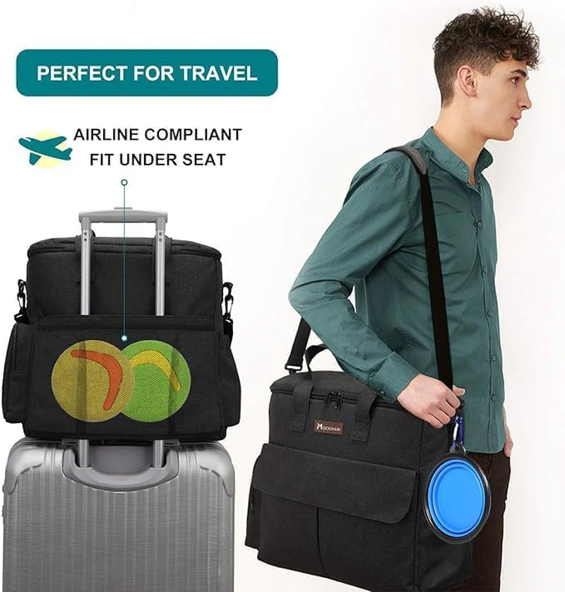 Premium Weekend Dog Travel Bag Set with Two Food Bags, Two Bowls, and Mat in Black