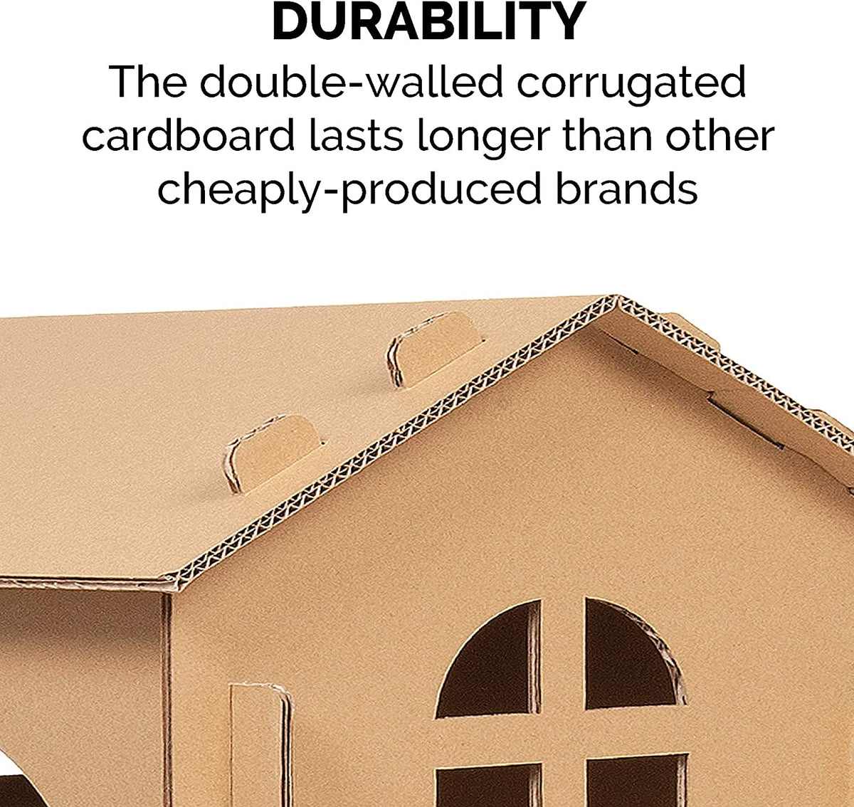 Multi-Level Cardboard Cat House for Indoor Cats with Catnip and Toys - Double-Walled Corrugated Scratcher for Lounging, Play, and Comfort - Brown
