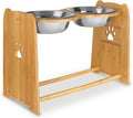 Adjustable Bamboo Elevated Dog and Cat Bowls with Stainless Steel Anti-Slip Feet, Height Range 7.9" to 15